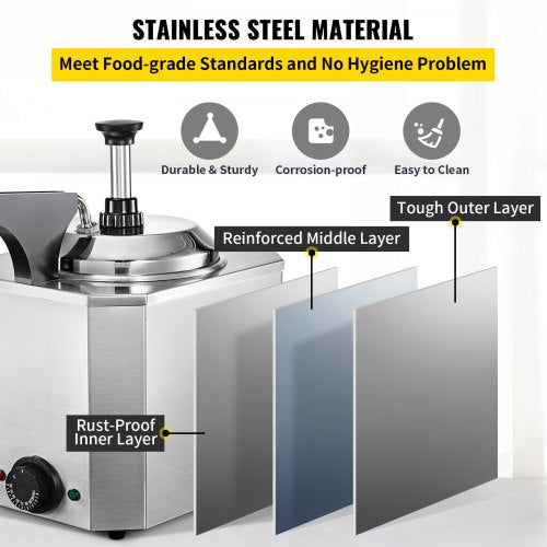 Stainless Steel Hot Fudge Warmer With Pump 650W Cheese Dispenser With 30110C Temp Adjustable 3