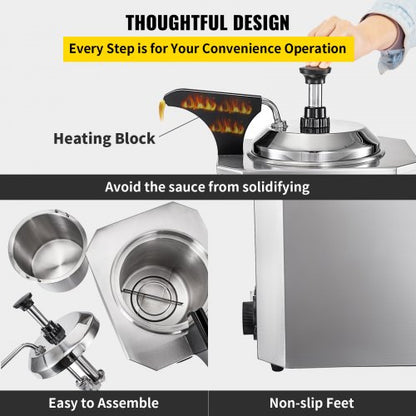 Stainless Steel Hot Fudge Warmer With Pump 650W Cheese Dispenser With 30110C Temp Adjustable 6