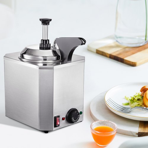 Stainless Steel Hot Fudge Warmer with Pump, 650W Cheese Dispenser with 30-110C Temp Adjustable