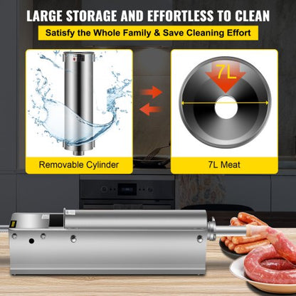 7L Stainless Steel Manual Sausage Stuffer Horizontal Sausage Maker With 5 Filling Nozzles For Home  6