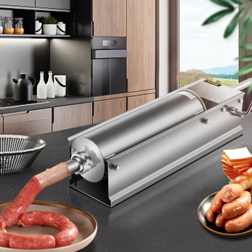 7L Stainless Steel Manual Sausage Stuffer Horizontal Sausage Maker With 5 Filling Nozzles For Home  1