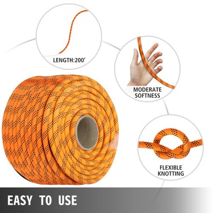 7/16" Double Braid Polyester Rope, 200FT High-Strength Sailing Rope for Arborist, Gardening