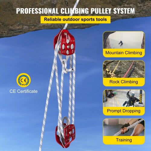 HeavyDuty Twin Sheave Block With 12 Braid Rope 7700LB Double Pulley Rigging System For Climbing  Re 2