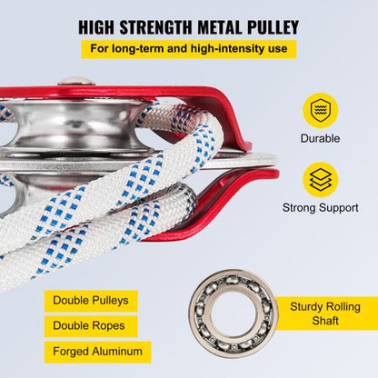 HeavyDuty Twin Sheave Block With 12 Braid Rope 7700LB Double Pulley Rigging System For Climbing  Re 4