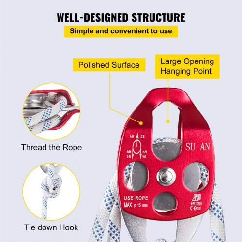 HeavyDuty Twin Sheave Block  Tackle 100FT Double Braid Rope 7700LB Capacity 3035KN Double Pulley Ri 6