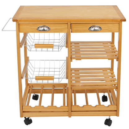 Rolling Kitchen Island Cart with Drawers and Storage Shelves
