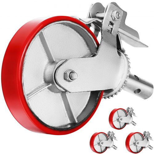 4-Pack Heavy-Duty Locking Stem Casters with Brake, 4400LB Capacity Polyurethane Wheels for Scaffold, Shelves