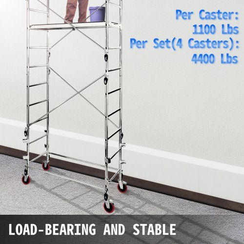 4-Pack Heavy-Duty Locking Stem Casters with Brake, 4400LB Capacity Polyurethane Wheels for Scaffold, Shelves