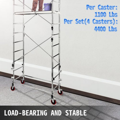 4-Pack Heavy-Duty Locking Stem Casters with Brake, 4400LB Capacity Polyurethane Wheels for Scaffold, Shelves