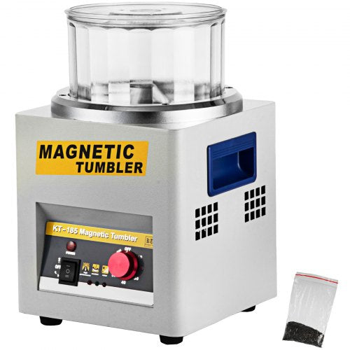 KT-185 Magnetic Tumbler Polisher, 2000 RPM Jewelry Polishing Machine with Adjustable Direction & Timer (185mm Barrel)