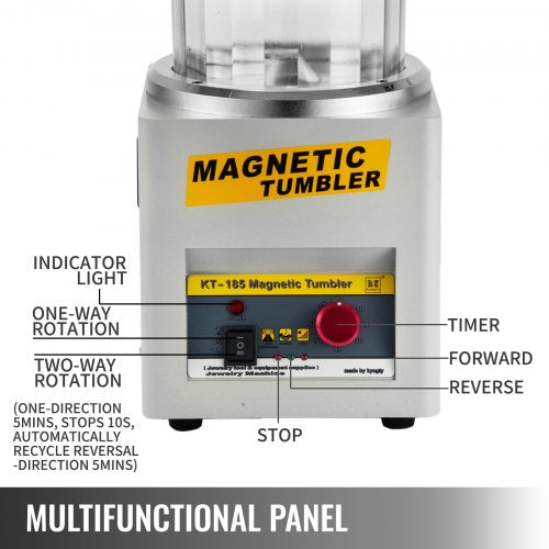 KT-185 Magnetic Tumbler Polisher, 2000 RPM Jewelry Polishing Machine with Adjustable Direction & Timer (185mm Barrel)