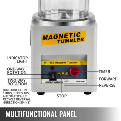 KT-185 Magnetic Tumbler Polisher, 2000 RPM Jewelry Polishing Machine with Adjustable Direction & Timer (185mm Barrel)