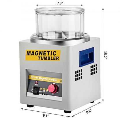 KT-185 Magnetic Tumbler Polisher, 2000 RPM Jewelry Polishing Machine with Adjustable Direction & Timer (185mm Barrel)