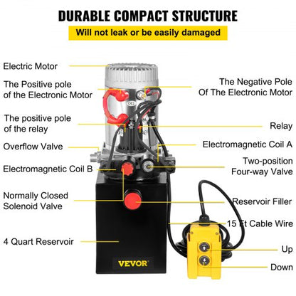 Hydraulic Pump Quart Double Acting Hydraulic Power Unit With Steel Oil Tank DC Pump For Dump Traile 5