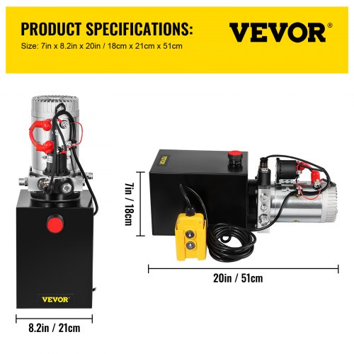 Hydraulic Power Unit Quart DC Single Acting, PSI Max Dump Trailer Pump for Car Lifting, Heavy Duty Steel Reservoir
