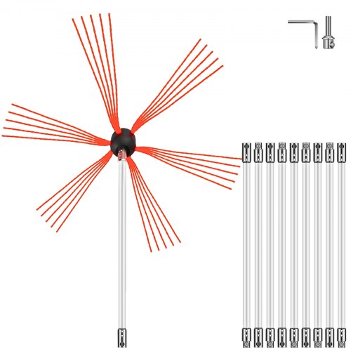 Chimney Sweep Kit, Heavy-Duty Chimney Cleaning Tool Kit with 10 Nylon Flexible Rods, Brush Head, Quick Lock, Fits Drill