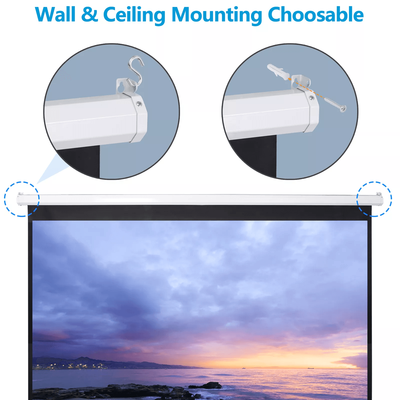 100 Inch Pull Down Projector Screen For Home Theater And HD Viewing 5