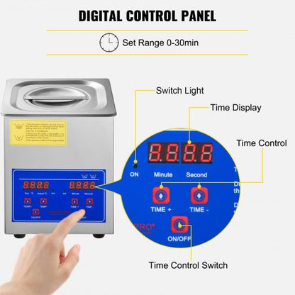 2L Digital Ultrasonic Cleaner, 110V for Jewelry, Watch, Glasses, Diamond & Small Parts Cleaning