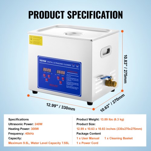 10L Stainless Steel Industrial Ultrasonic Cleaner 40kHz Heated Sonic Cleaner For Glasses Watches Ri 7