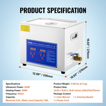 10L Stainless Steel Industrial Ultrasonic Cleaner 40kHz Heated Sonic Cleaner For Glasses Watches Ri 7