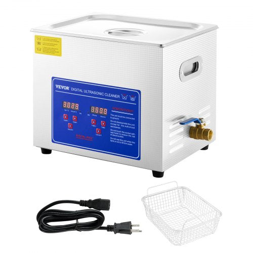 10L Stainless Steel Industrial Ultrasonic Cleaner, 40kHz Heated Sonic Cleaner for Glasses, Watches, Rings & Small Parts