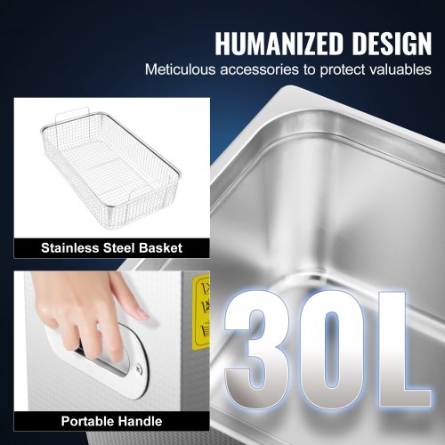 30L Industrial Ultrasonic Cleaner with Heater & Timer, Heavy-Duty Commercial Cleaner for Dentures, Eyeglasses, Jewelry