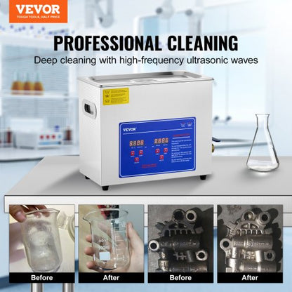 6L 110V Ultrasonic Cleaning Machine, Professional Heated Cleaner for Watch Instruments, Jewelry & Industrial Parts