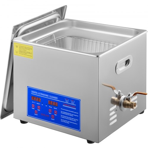 Heated Ultrasonic Cleaner 110V, 15L Stainless Steel Tank for Wrench, Screwdriver, Industrial Parts & Mental Cleaning