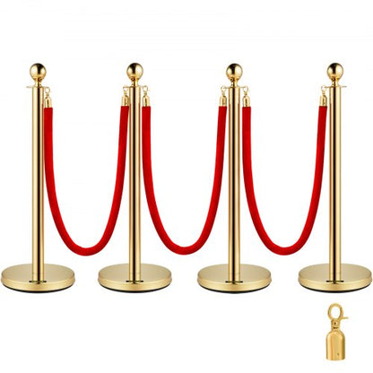 38 Gold Crowd Control Stanchions With Red Velvet Rope 8Pack Queue Barriers For Events  Party Suppli 1