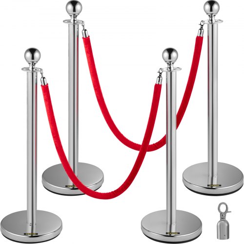 38 Silver Crowd Control Stanchions With Red Velvet Ropes 4Pack Queue Barriers For Events  Party Sup 1