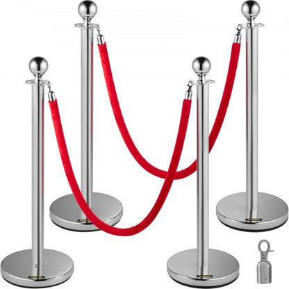 38 Silver Crowd Control Stanchions With Red Velvet Ropes 4Pack Queue Barriers For Events  Party Sup 1