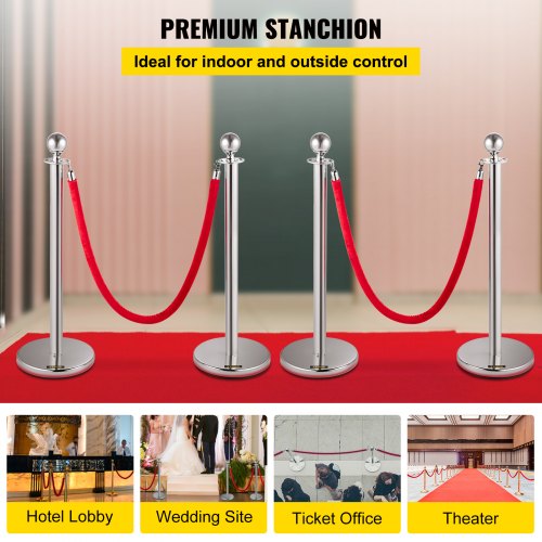 38 Silver Crowd Control Stanchions With Red Velvet Ropes 4Pack Queue Barriers For Events  Party Sup 2