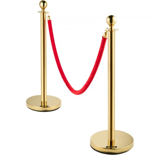 Elegant Crowd Control Barriers 4 Gold Stainless Steel Stanchion Posts With 5ft Red Velvet Ropes For 9