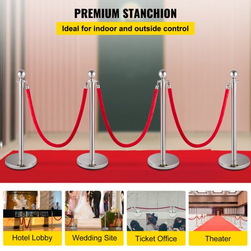 Retractable Crowd Control Barrier 38 Inch Stainless Steel Stanchion Posts With Durable Red Velvet R 2