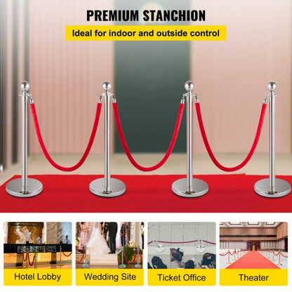 Retractable Crowd Control Barrier 38 Inch Stainless Steel Stanchion Posts With Durable Red Velvet R 2