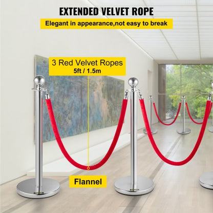 Retractable Crowd Control Barrier 38 Inch Stainless Steel Stanchion Posts With Durable Red Velvet R 4