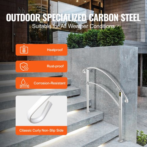 Adjustable Outdoor Stair Railing Matte White Wrought Iron Handrail For Porch Concrete And Wooden St 3