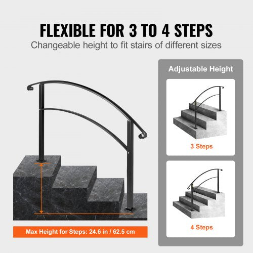 Matte Black Wrought Iron Handrail Adjustable Stair Rail With Installation Kit Durable Hand Rails Fo 4