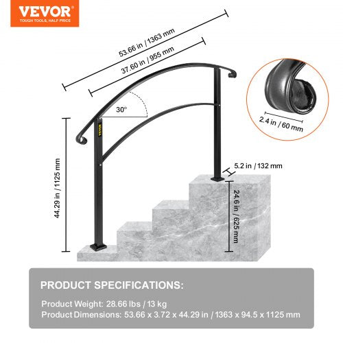Matte Black Wrought Iron Handrail Adjustable Stair Rail With Installation Kit Durable Hand Rails Fo 7