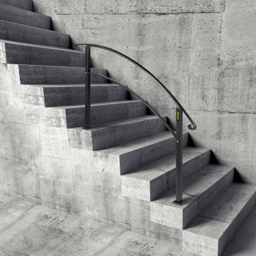 Matte Black Wrought Iron Handrail Adjustable Stair Rail With Installation Kit Durable Hand Rails Fo 3
