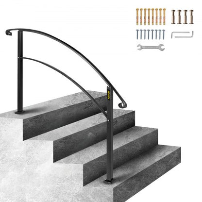 Matte Black Wrought Iron Handrail Adjustable Stair Rail With Installation Kit Durable Hand Rails Fo 8