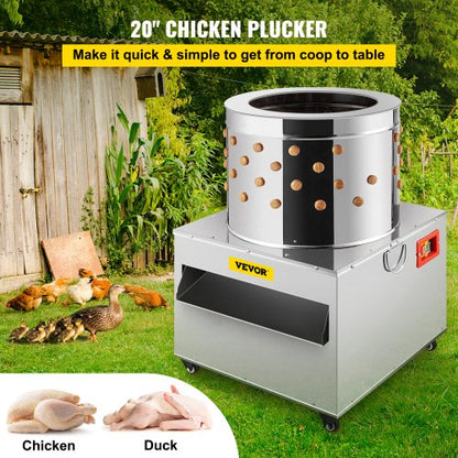 Heavy Duty Poultry De-Feather Remover, Stainless Steel Chicken Plucker Barrel, RPM Feather Plucking Machine