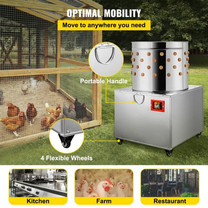 Chicken Poultry Plucker Stainless Steel Feather Plucking Machine With Wheels For Chicken Turkey  Du 6