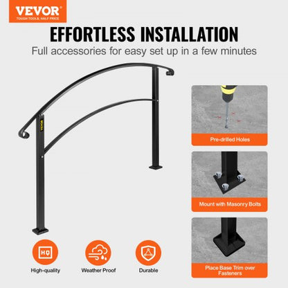 Flexible Outdoor Handrails Black Wrought Iron Stair Railing For Porches Gardens  Entryways WallFree 2