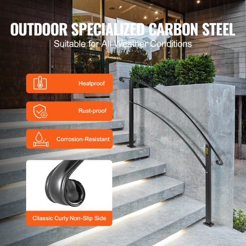 Flexible Outdoor Handrails Black Wrought Iron Stair Railing For Porches Gardens  Entryways WallFree 1