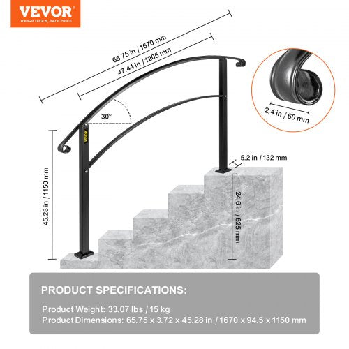 Flexible Outdoor Handrails Black Wrought Iron Stair Railing For Porches Gardens  Entryways WallFree 6