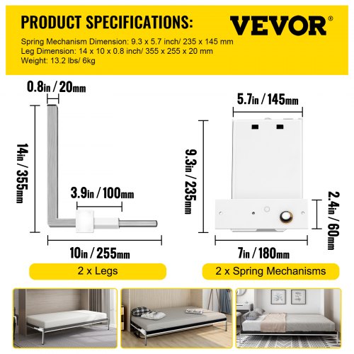 Heavy Duty Murphy Bed Wall Mount Kit DIY Horizontal Springs Mechanism Hardware For Queen Or Twin Si 7