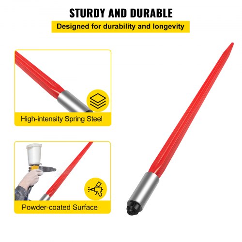 Hay Spear High lbs Capacity, Bale Spike Quick Attach Red Coated Square Hay Bale Spears Wide with Hex Nut & Sleeve