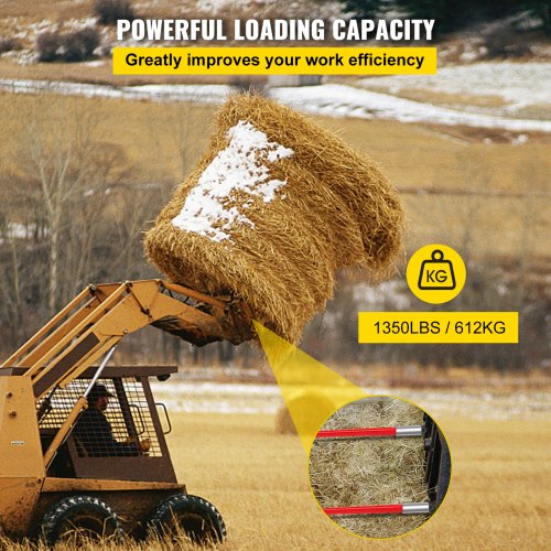 Hay Spear High lbs Capacity, Bale Spike Quick Attach Red Coated Square Hay Bale Spears Wide with Hex Nut & Sleeve