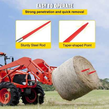 Hay Spear High lbs Capacity, Bale Spike Quick Attach Red Coated Square Hay Bale Spears Wide with Hex Nut & Sleeve